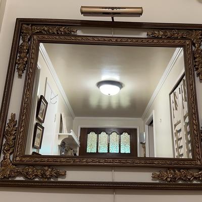 Ornate Wall Mirror with Decorative Frame & Attached Picture Light
