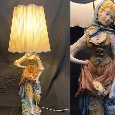 1960’s Figural Lamp Girl With Lamb | Stamped D. Polaniato