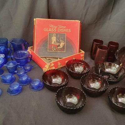 Vintage Cobalt Blue Shirley Temple Glassware & Ruby Red Glass Lot | Depression Era & Mid-Century