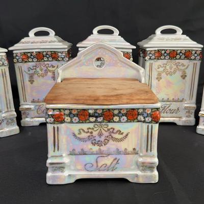 Victoria Czechro-Slovakia Porcelain Canister Set | Floral & Lustre Finish | 6 Pieces