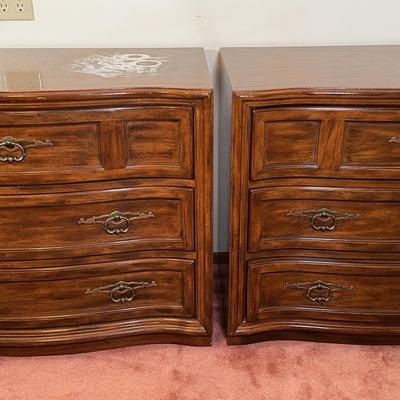 Pair Drexel 3 Drawer Dressers | Vintage Solid Wood Bedroom Furniture