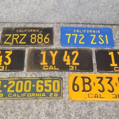 Vintage California License Plates Lot | 1928–1970s Black, Blue & Yellow Collectible Plates