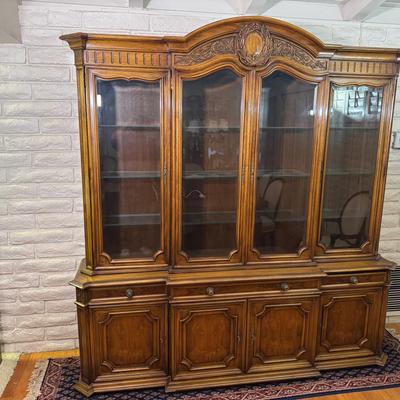 Karges Carved Walnut China Cabinet Hutch with Glass Doors & Storage | Evansville, Indiana