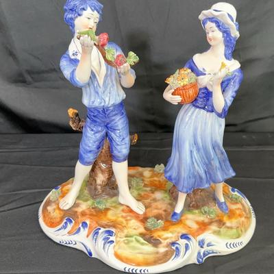 Hand-Painted Capodimonte Porcelain Figurine | Young Couple with Flowers & Basket
