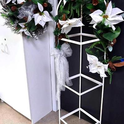 Metal Stand with Poinsettias and Matching Wreath