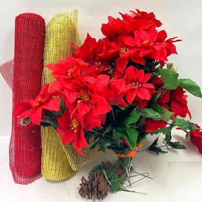 Artificial Poinsettias & Holiday Mesh