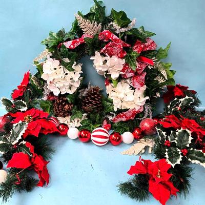 Red & White Wreath, Garland, & Swags