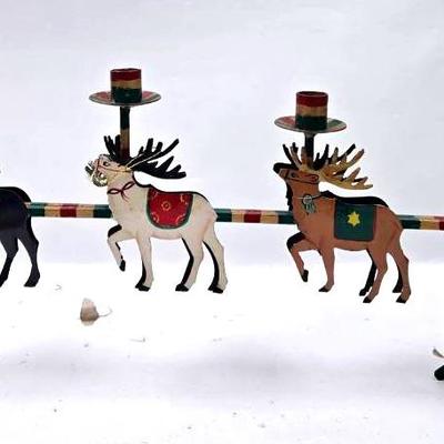 Vintage Santa Sleigh & Reindeer Candlebra 