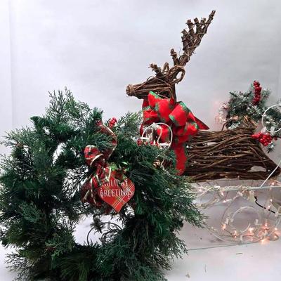 Pre-lit Decorative Reindeer with Sleigh & Wreath