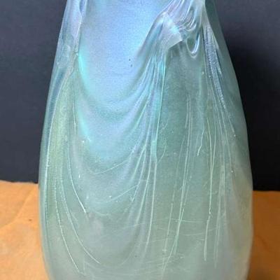 Artist signed iridescent art glass vase