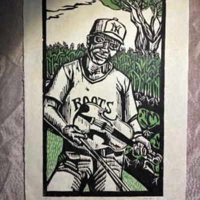 M stark “joe in the garden” woodblock print