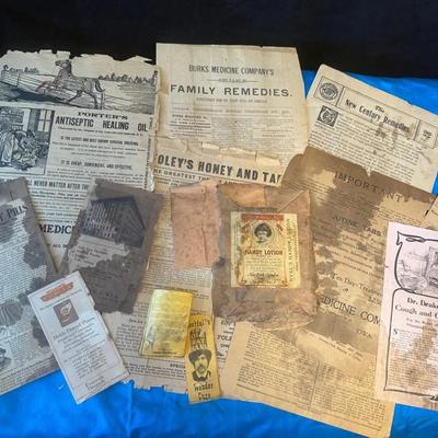 Early 19th century medicine labels instruction & advertising