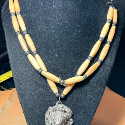 Indian chief pendant beaded necklace
