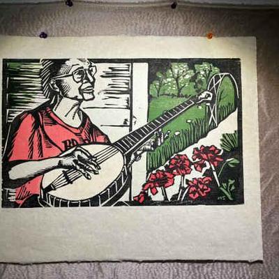 M stark “etta’s garden” woodblock print