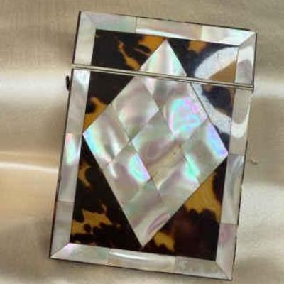 1867 mother of pearl tortoise shell inlay victorian card case
