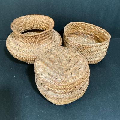 Tarahumara Handwoven Pine Needle Baskets, Vintage, 3 Pcs