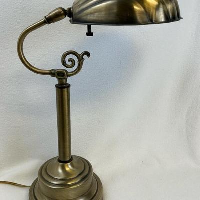 Brass Look Bankers Desk Lamp With Shell Shape Shade, Vintage