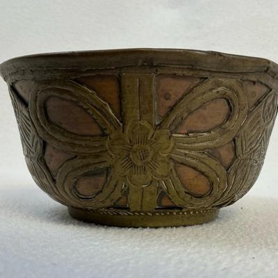 Antique Middle Eastern Persian Brass Over Copper Bowl