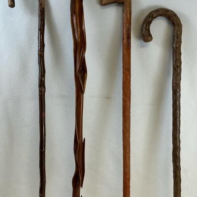 Ornate Wood Walking Sticks And Canes, Vintage, 4 Pcs