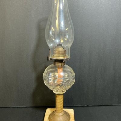 Antique Kerosene Lamp, Brass On Stone Base