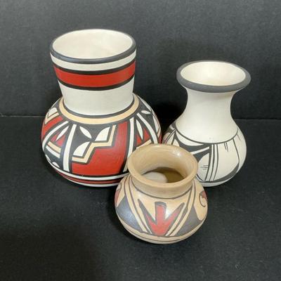 Native American Southwestern Hopi Vessels, Vintage 3 Pcs