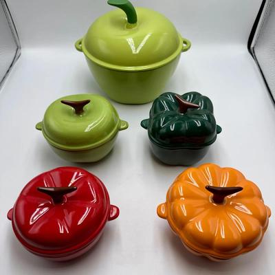 Cast Iron Dutch Oven Ceramic Cocottes Pumpkin Apple Tomato Pepper Techniquep