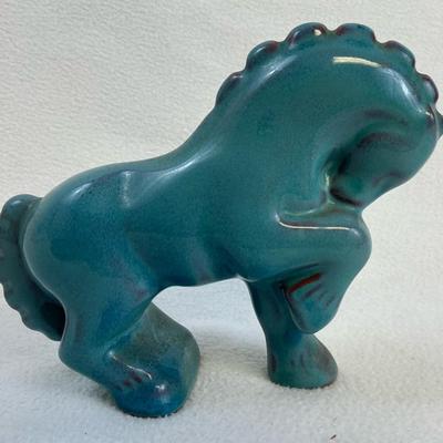 Frankoma Circus Horse Turquoise Glazed Terracotta Figurine, Vintage MCM