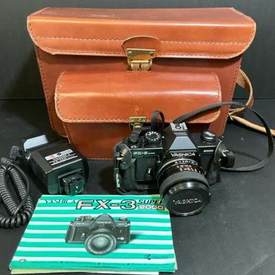 Yashica FX-3 Super 2000 SLR Camera With Manual & Flash - Leather Bag Too!