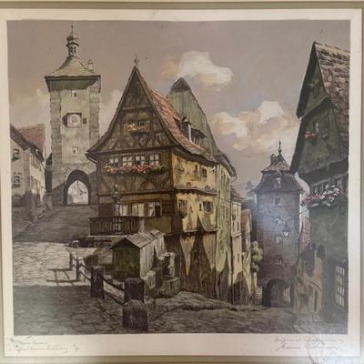 Hans Bohme Plonlein Rothenburg Framed Etching Signed