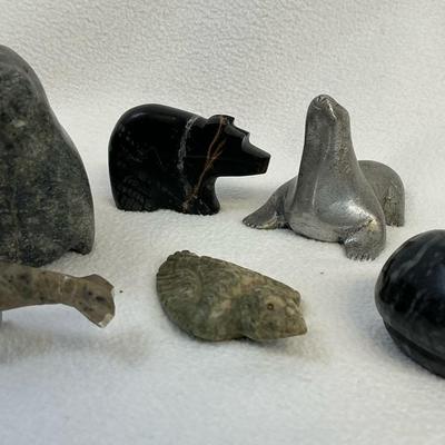 Native American Carved Stone Animal Figurines, 6 Pcs