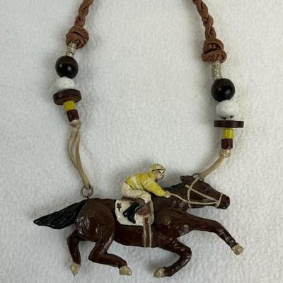 Dorian Designs Horse & Jockey Articulated Necklace 1990
