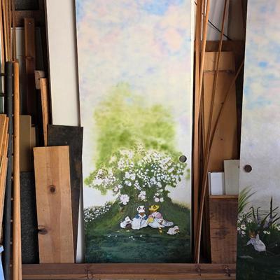 Sliding closet doors custom painted with Brambly Hedge mice