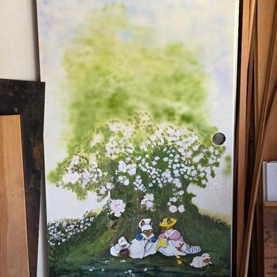 Sliding closet doors custom painted with Brambly Hedge mice