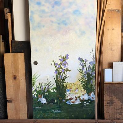 Sliding closet doors custom painted with Brambly Hedge mice