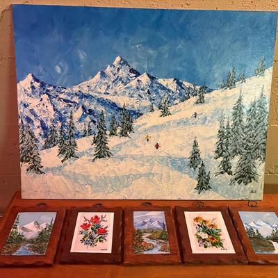 Original Art: Ski Scene & 5 Miniatures