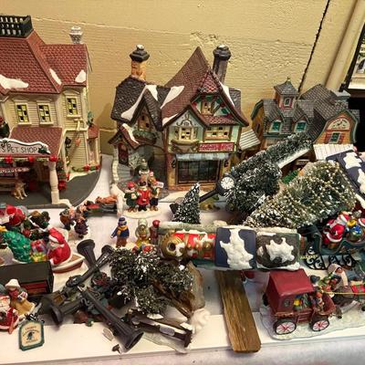 Porcelain Christmas Village Buildings w/ Train Tracks