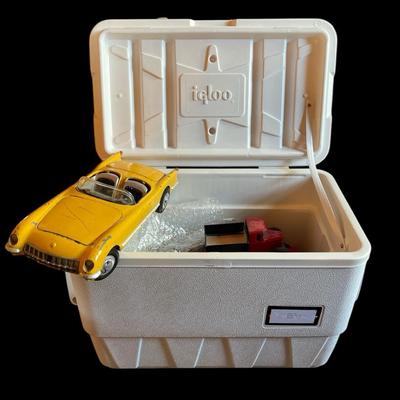 Igloo Cooler Filled with Vintage Toy Cars