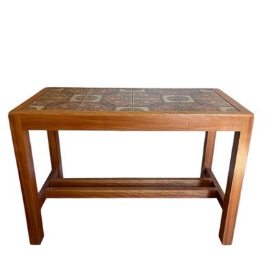 Danish Modern Wood Side Table with Inlaid Tiles