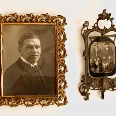 Sale Photo Thumbnail #57: Antique brass frames. Right is a very fine French Art Nouveau easel frame