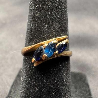 Yellow Gold 585 14KP Ring With Blue Stones | 1.94g Total Weight | Size 3 