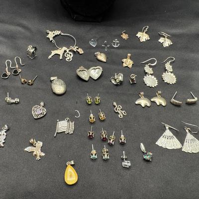 Sterling Silver Jewelry Lot | Earrings, Pendants & Charms | Stamped .925 | Total Weight 76g