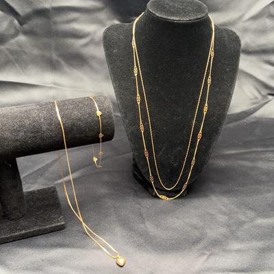 Yellow Gold 14k Necklace & Anklet Set w/ Heart and Filigree Accents | Total Weight 9.48g
