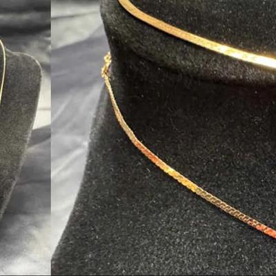 14K Flat Yellow Gold Herringbone Link Chain Necklace And Bracelet | 2.99g Total Weight 