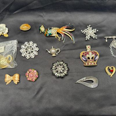 Costume Brooch Collection | Rhinestone, Enamel, Floral, Crown & Novelty Pins