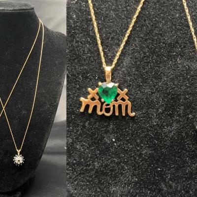 10K Gold Necklaces | “Mom” Heart Pendant & Cluster Pendant |  Total Weight 3.67g
