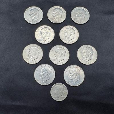 Eisenhower Dollar Coins (10) & Kennedy Half Dollar (1) | Circulated Lot of 11