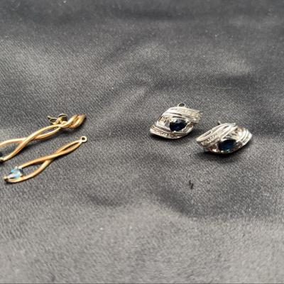 Yellow & White Gold 10k Gold Earrings | Blue Topaz Drops | Total Weight 3.84g