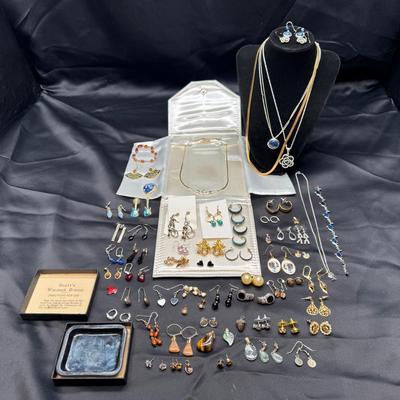 Costume Jewelry Collection Lot | Silver Tone, Gemstone Pendants, Earrings & Necklaces | 80+ Pieces