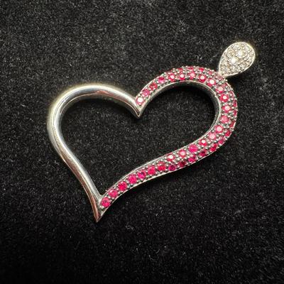 14K Gold Heart Pendant | Ruby & Diamond Accents | 3.25g Total Weight 