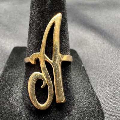 14K Yellow Gold Script  “A” Initial Ring | 4.26g Total Weight | Size 7